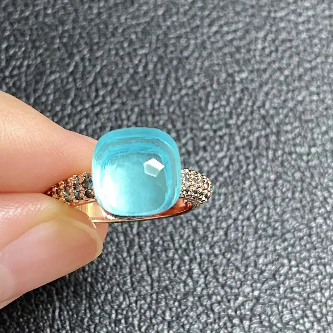 10.6mm Topaz Ring For Women Inlay Light Blue Zircon Candy Water Drop Crystal Ring Rose Gold Plated Jewelry Gift