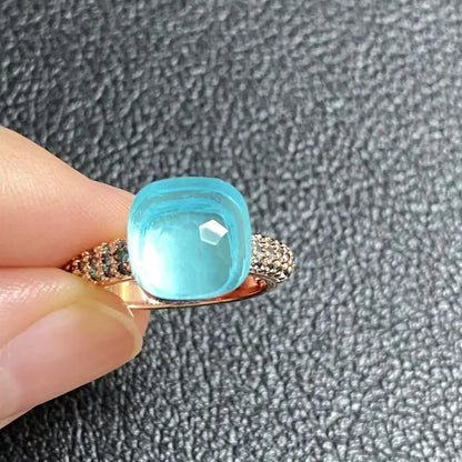 10.6mm Topaz Ring For Women Inlay Light Blue Zircon Candy Water Drop Crystal Ring Rose Gold Plated Jewelry Gift