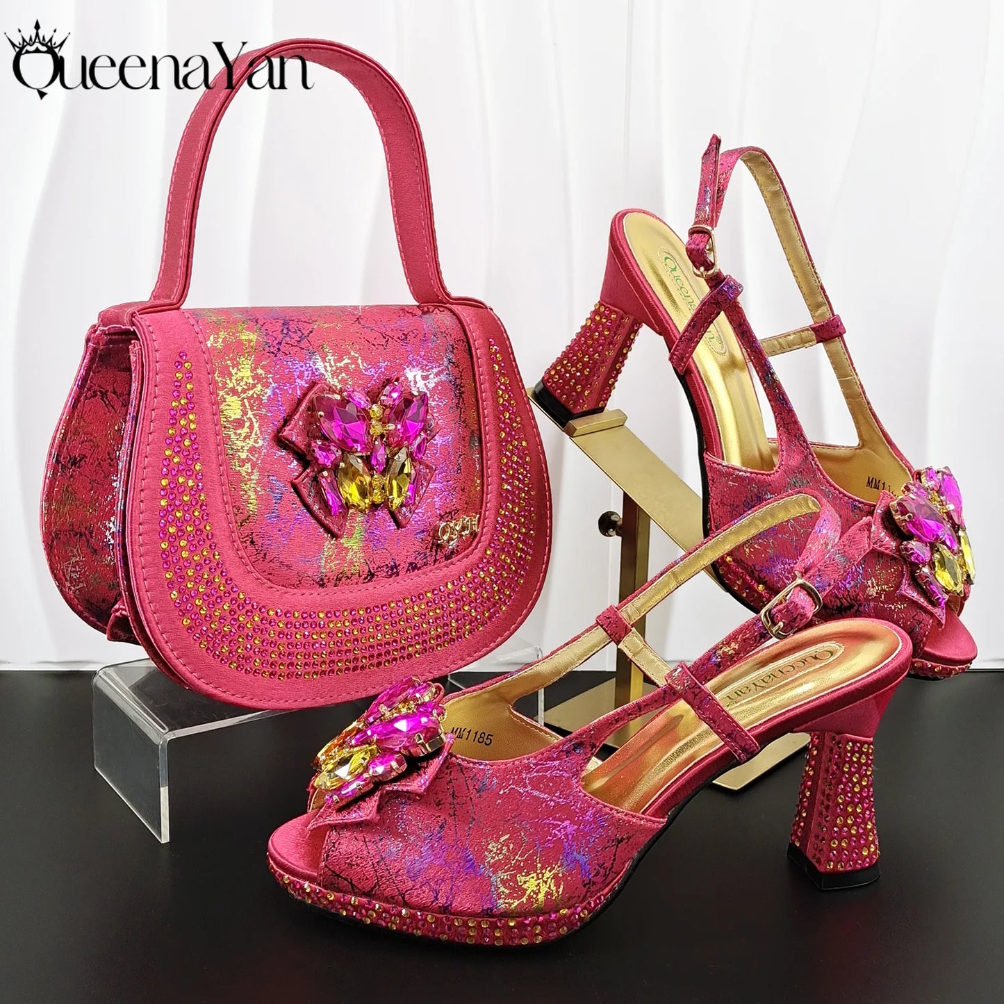 Essential for Banquets  High Quality Designer Luxury Shoes and Bag  Exquisite HandBag with Peep Toe Shoes Sexy High-Heeled