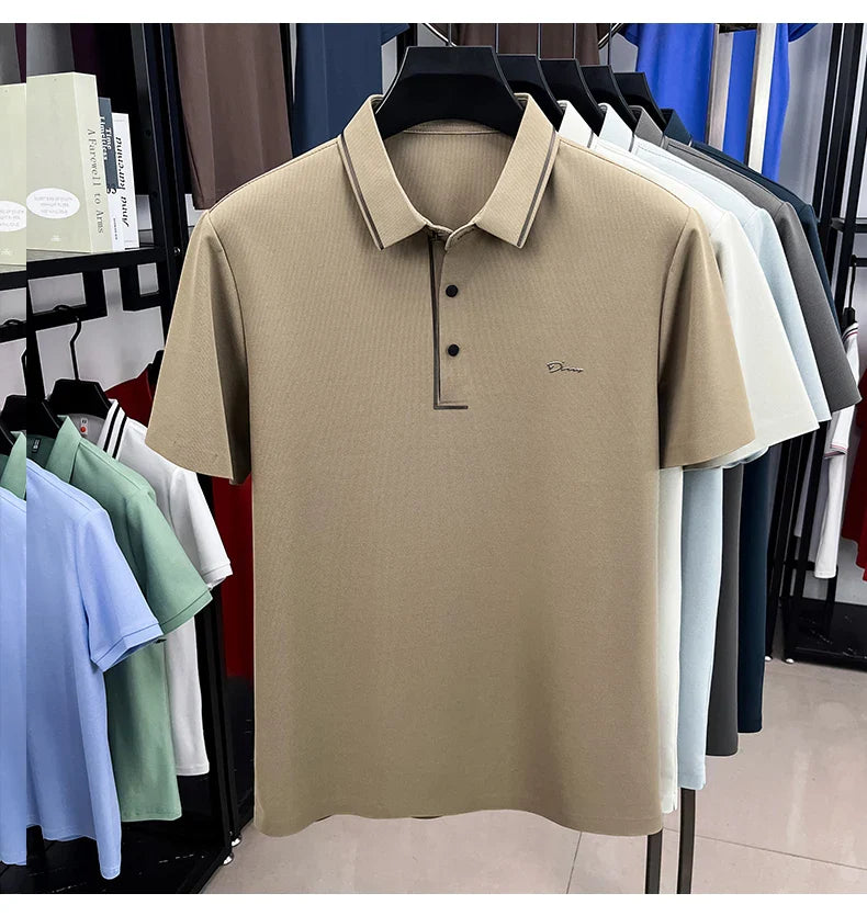 Light luxury brand letter emboss short sleeve T-shirt summer popular men polo shirt comfort silky breathable business casual top