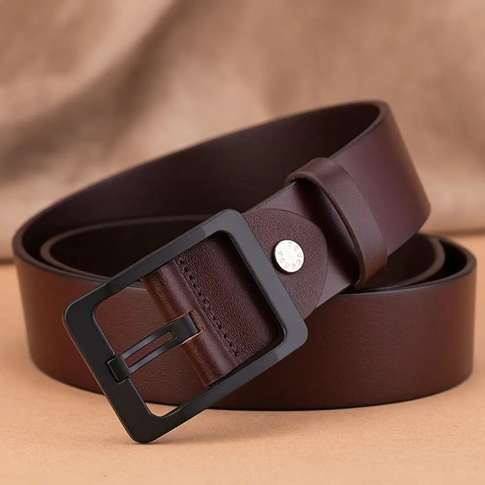 Man Retro Leather Belt Pin Buckle Jeans Black Belt Business Casual Luxury Brand Vintage Strap Waistband