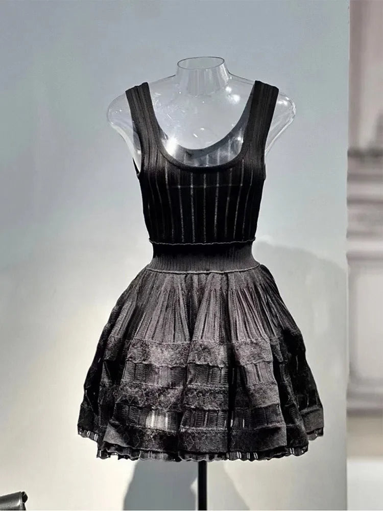 Six Colors High-end 2024New Short Dress Women's Summer French Style Exquisite Design Sense Niche Sleeveless Vest Stitching Dress