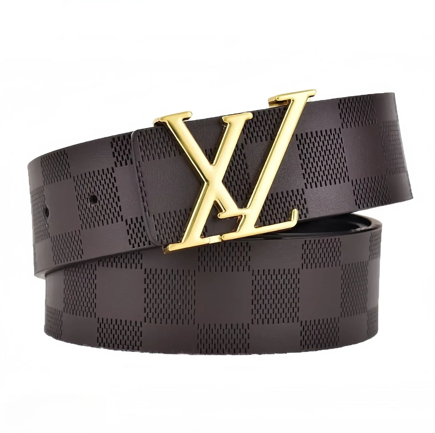 Light Luxury Mens Leather Belt Smooth Buckle Genuine Cowhide Perforated Pattern Fashion Trendy High End Versatile
