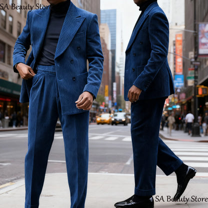 Conjunto de Terno Retrô de Veludo Cotelê de 2 Peças (Blazer + Calça) Conjunto Luxuoso Quente de Alta Qualidade Casamento Festa Baile Jantar Trabalho