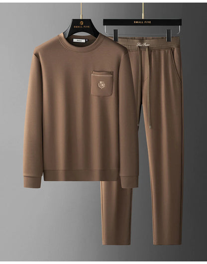 Autumn Light Luxury Italian Old Money Style Two-piece comfortable air-layer cotton men's sweatshirt casual sportswear set