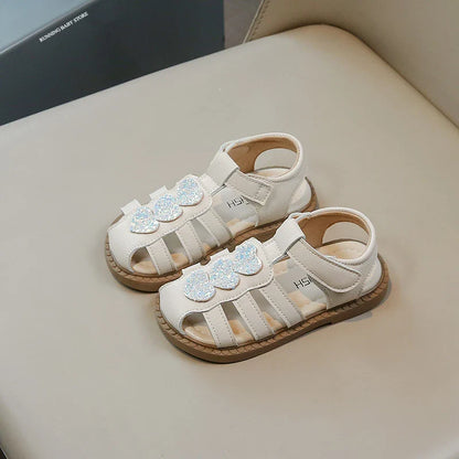 Kid Shoes Children Sandals Bling Heart-shape Summer Girl Princess Shoe Flat Heel Sandals Children Girls Performance Shoes I03022