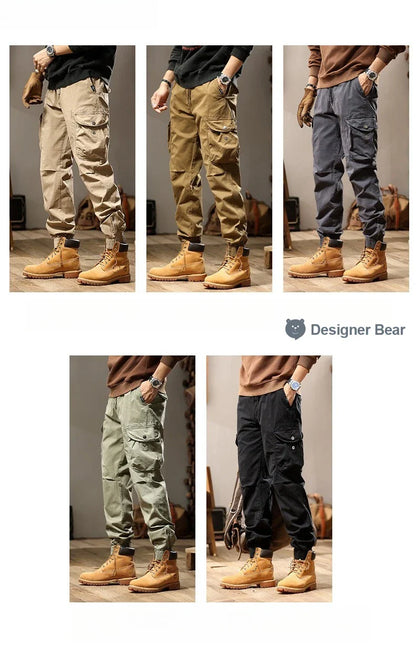 Brand Clothing 2026 Spring Summer Men's Baggy Cargo Pants Multi-Pocket Work Joggers Casual Cotton Tapered Trousers Long Pants