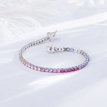 925 Silver Tennis Bracelet, 3mm Pave CZ, Dark Ruby/Rainbow/Blue/Green/Black, Eternity Design, Fine Jewelry for Women