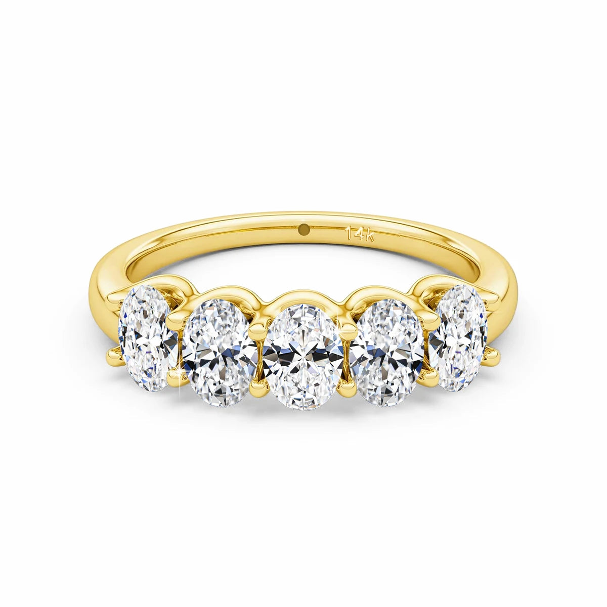 14K Yellow Gold Engagement Ring GRA Certified Moissanite Row Band 5 Stone 1.5ctw 100% Authentic for Women Wedding Jewelry