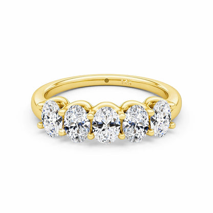 14K Yellow Gold Engagement Ring GRA Certified Moissanite Row Band 5 Stone 1.5ctw 100% Authentic for Women Wedding Jewelry
