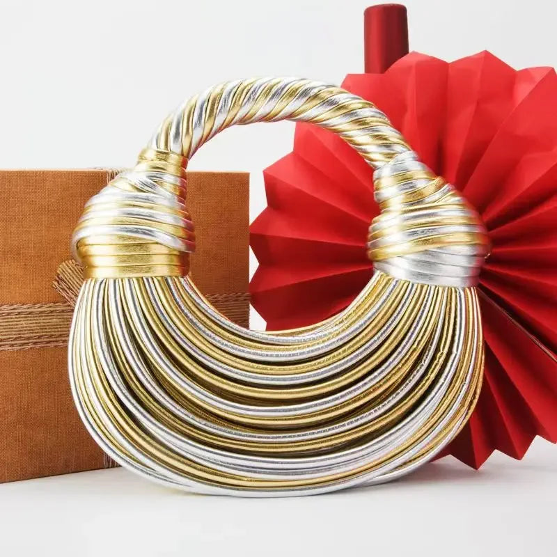 Luxury Designer Handbags Hand-woven Noodle Bag Knot Bag silver Dinner Bag