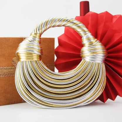 Luxury Designer Handbags Hand-woven Noodle Bag Knot Bag silver Dinner Bag
