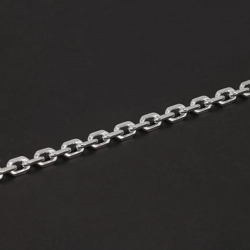 4mm 925 Sterling Silver Diamond-Cut Paperclip Chain Bracelet for Men Cable Link Chain Simple Hiphop Fashion Party Jewelry