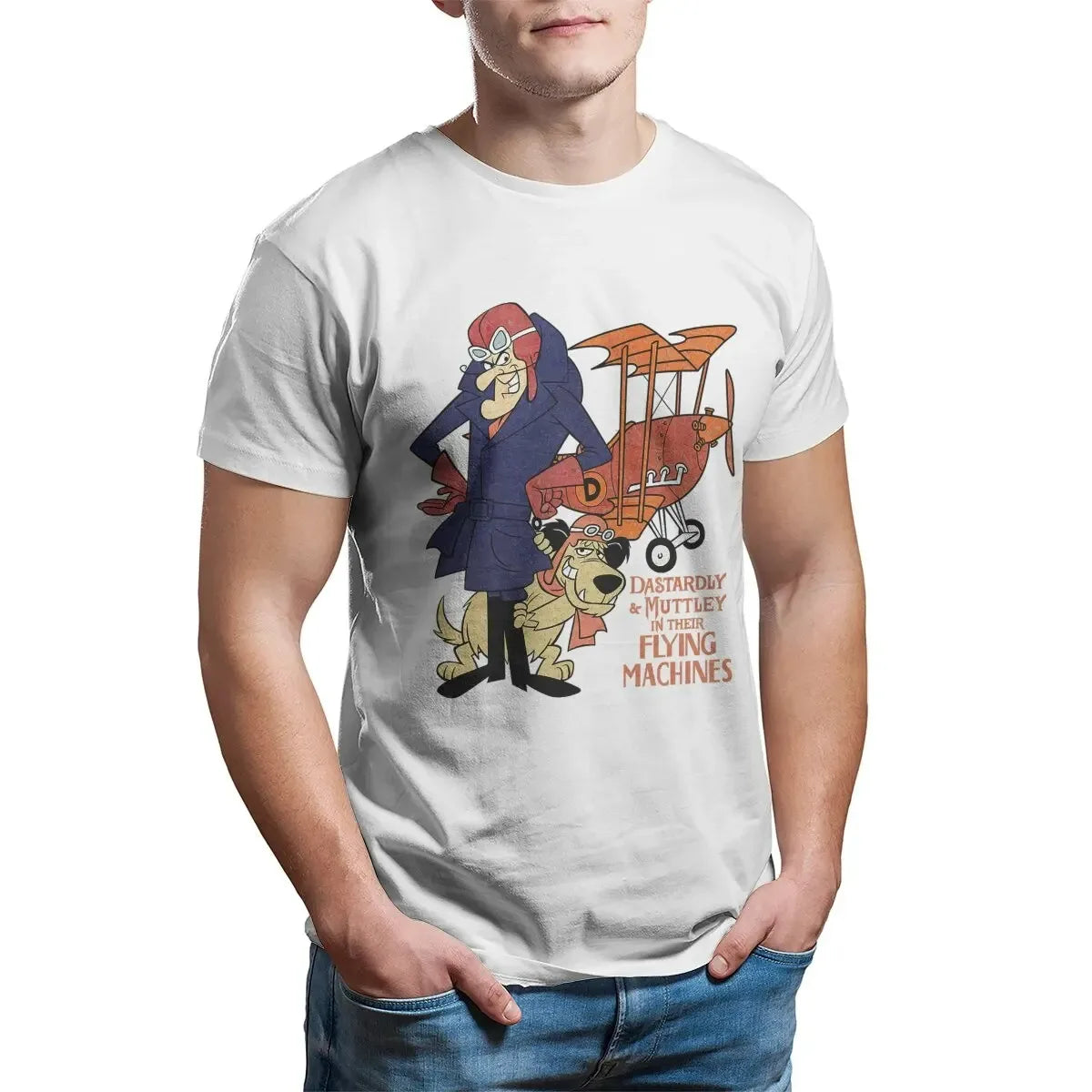 Men's Dastardly Muttley Flying Machines Wacky Races Cartoon T Shirts Cotton Clothing O Neck Tee Shirt Graphic Printed T-Shirts