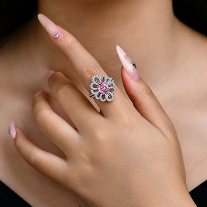 Luxury D VVS1 Moissanite Rings for Women Created Pink Zircon S925 Sterling Silver Flower shape Engagement Wedding Gift