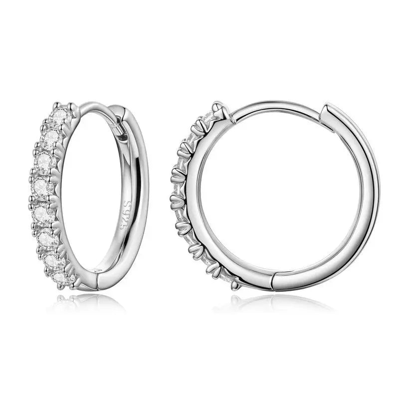 Moissanite Half Enternity Hoop Earrings for Women, Lab Diamond 925 Sterling Silver Hypoallergenic Round Huggies Earrings