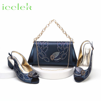 2023 Newest INS Style Brown Color Elegant Low Heels Nigeria Popular Design African Ladies Shoes And Bag Set for Wedding Party
