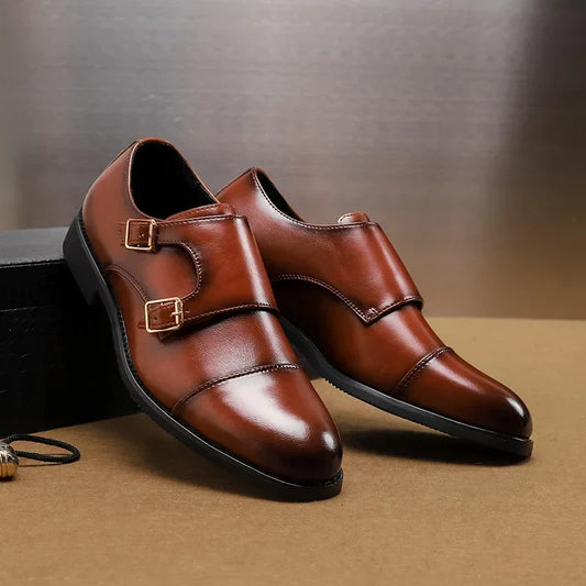 Men leather brogue oxford shoes vintage carved handmade round toe casual formal footwear