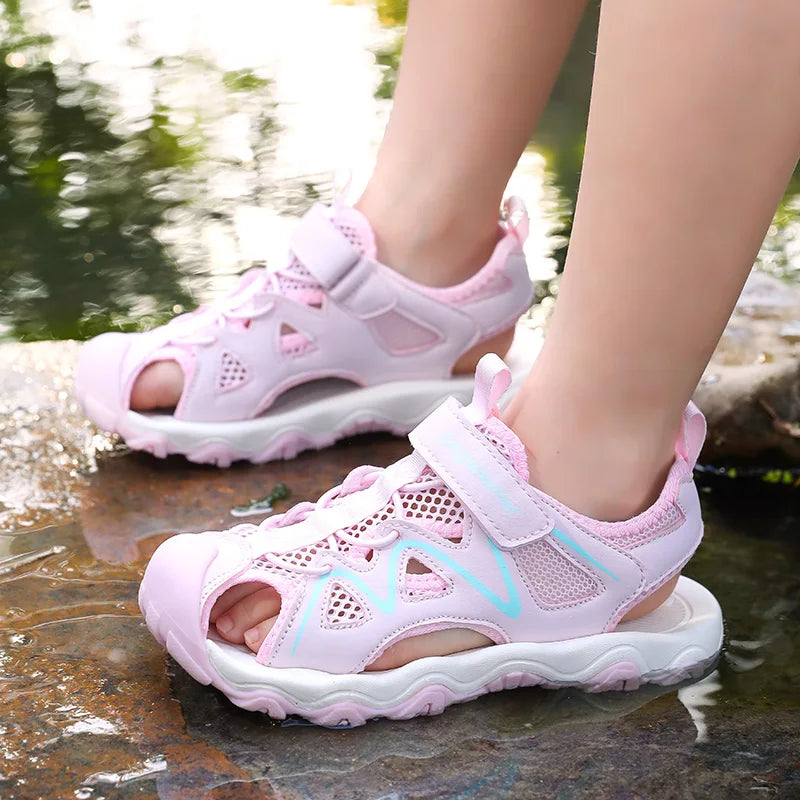 Kids Closed Toe Sport Sandals Adjustable Strap Mesh Non Slip Summer Shoes for Boys Children Outdoor Beach Casual Sandals Sneaker