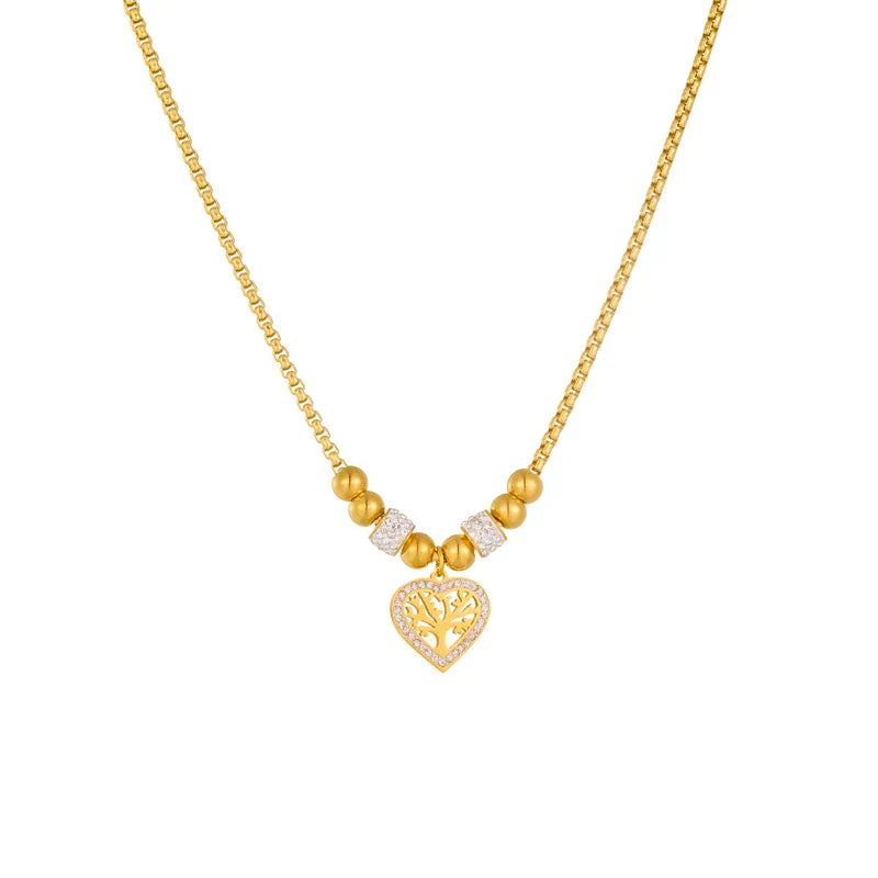 316L Stainless Steel Heart-Shaped Tree Pendant Necklace For Women New Fashion Beads Choker Chains Jewelry Gift Party