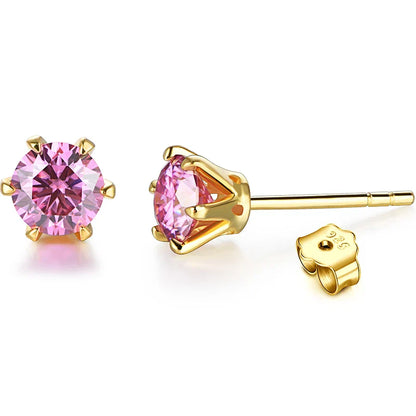 18K Gold Plated 0.5-1 Carat D Color Moissanite Gemstone Stud Earrings for Women Solid 925 Sterling Silver Solitaire Fine Jewelry