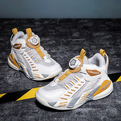 New Children Basketball Shoes Swivel Button Boys Fashion Sneakers Girls School Sport Shoes Kids Casual Trainers Outdoor Shoes