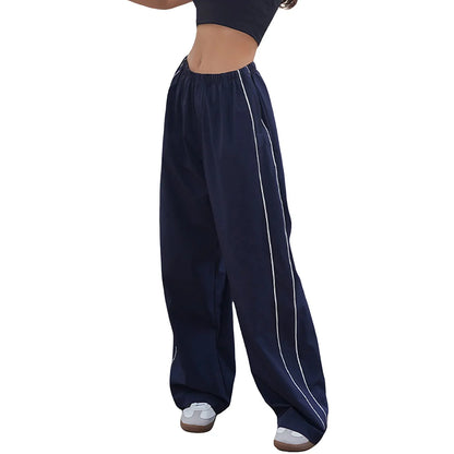 Y2K Loose Cargo Pants Elastic Waist Baggy Wide Leg Straight Trousers