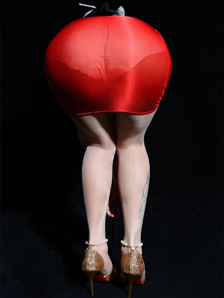 Women Summer Ice Silk Sheer Elastic Mini Tube Skirt Translucent Nightclub Party Clubwear Skirts Stretch Red Female Clothing