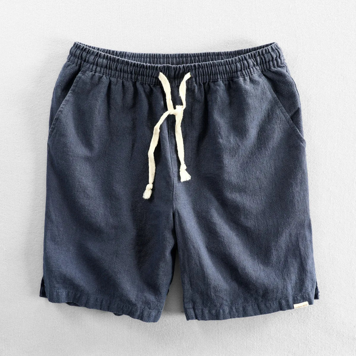 Summer Men Casual Cotton Linen Shorts Knee Length Beach Elastic Waist Shorts Solid Color Comfortable Pants New