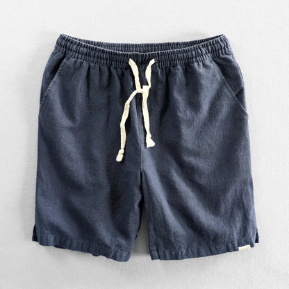 Summer Men Casual Cotton Linen Shorts Knee Length Beach Elastic Waist Shorts Solid Color Comfortable Pants New