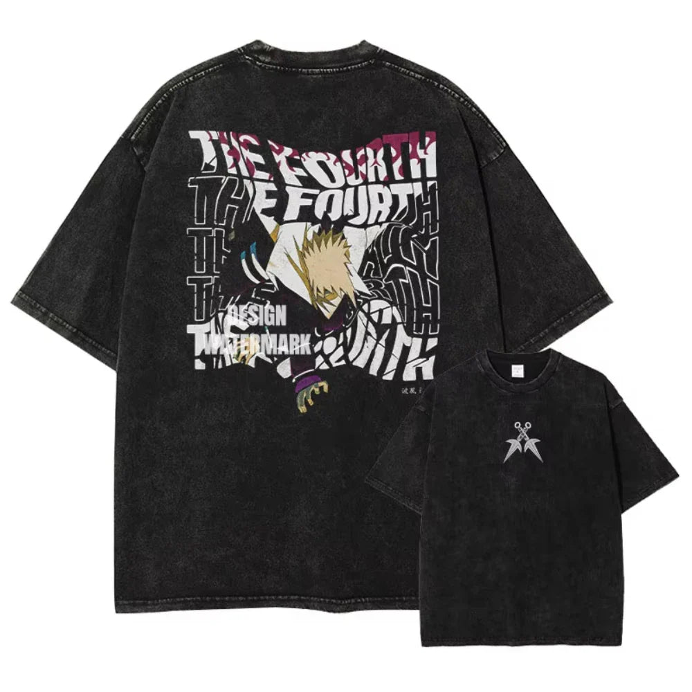 T-shirts Vintage Washed Uchiha Itachi Printed T Shirt Oversize Streetwear Manga Kakashi Minato Obito Tops Tees Man Women