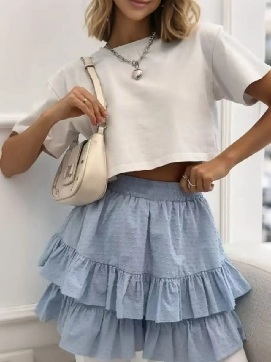 2025 Spring/Summer New European and American Women's Fashion Elegant Solid Color High-Waist Lace Design Sexy Cake Skirt Half Ski