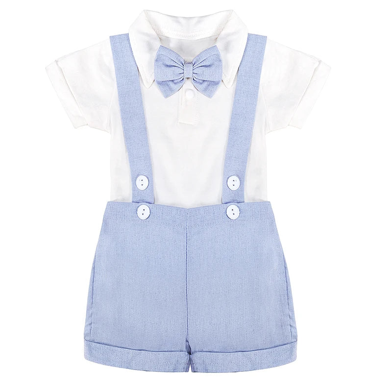 Summer Kids Baby Boys Short Sleeve Rompers + Braces Shorts Clothing Sets Baby Boys Gentleman Children's Clothes Suit