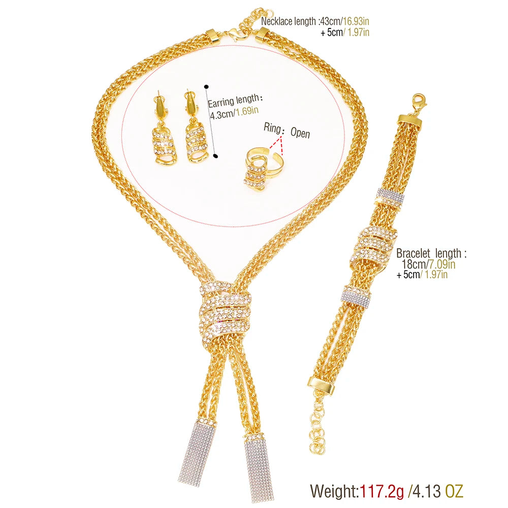 Design Women Jewelry Set 18K Gold Color Charm Necklace Chain Braclete Chic Earring Ring Indian Nigeria Jewellery Gift
