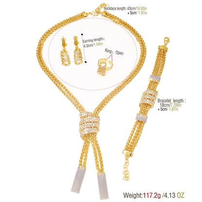 Design Women Jewelry Set 18K Gold Color Charm Necklace Chain Braclete Chic Earring Ring Indian Nigeria Jewellery Gift