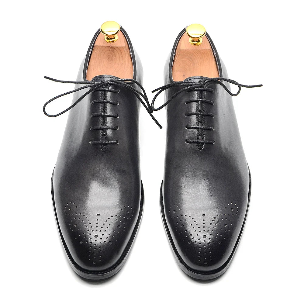 Luxury Classic Mens Oxford Dress Shoes Whole Cut Genuine Leather Handmade Lace-up Formal Shoe for Men Wedding Business Office