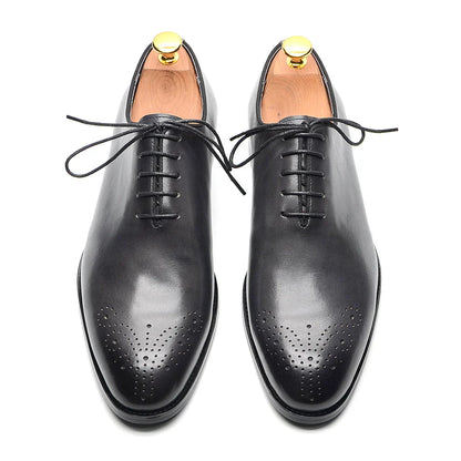 Luxury Classic Mens Oxford Dress Shoes Whole Cut Genuine Leather Handmade Lace-up Formal Shoe for Men Wedding Business Office