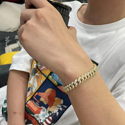 S925 Sterling Silver Plated 18K Gold Cuban Bracelet for Women Men High Carbon Zircon Diamond Bracelets Hip Hop Link Chain