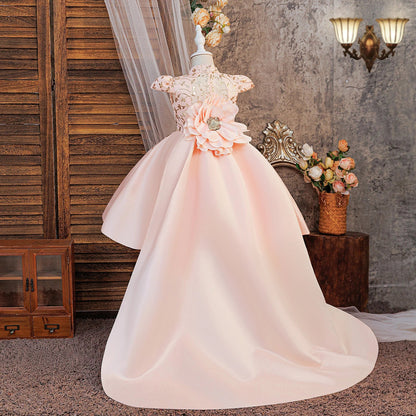 Elegant Big Flower Party Girls Dress Summer Tailed Wedding Bridesmaids Princess Dresses for Girl Birthday Pageant Prom Costumes
