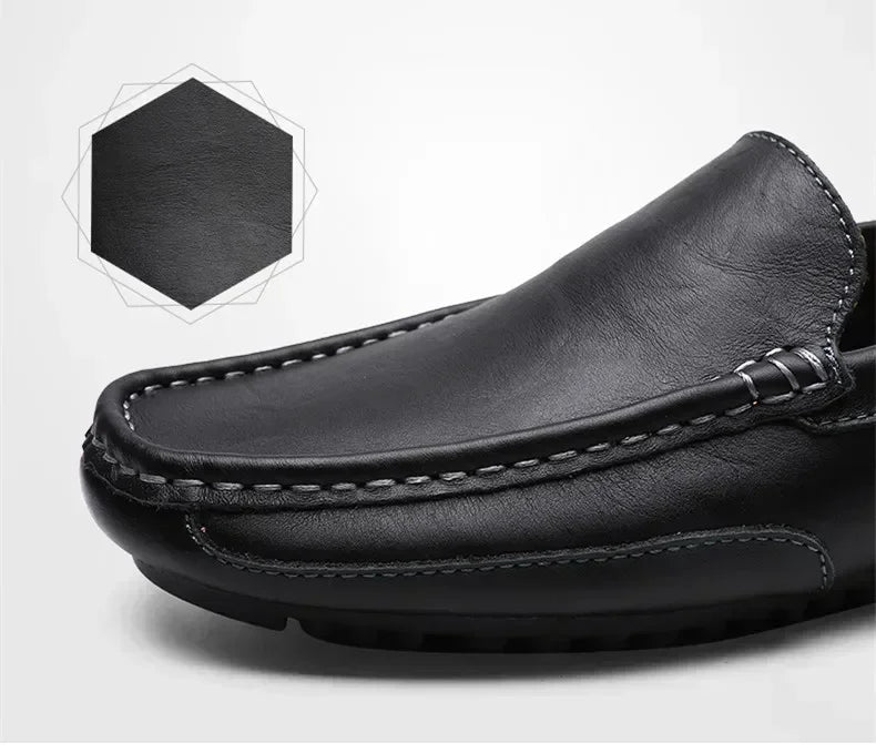 Genuine Leather Men Casual Shoes Luxury Brand Breathable Slip on Black Driving Shoes Soft Men Loafers Moccasins Plus Size 37-47
