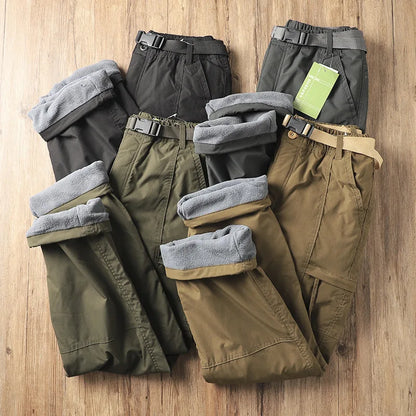 Outdoor Workwear Pants Men's Loose Fleece Lined Thick Soft  Hiking Mountain Climbing Windproof Waterproof Jacket Pants