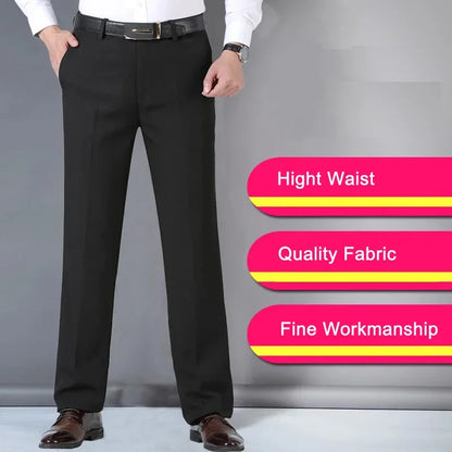 New Arrival Mens Casual Business Pants Man Mid Full Length Soft Trim Brand Trousers Regular Straight Black Grey Large Size 28-40