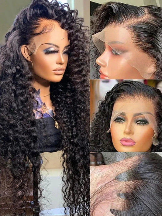250 Density 13x4 13x6 360 Hd Transparent Lace Front Wigs Deep Wave Lace Frontal Wig Water Wave Curly Human Hair Pre Plucked Lace