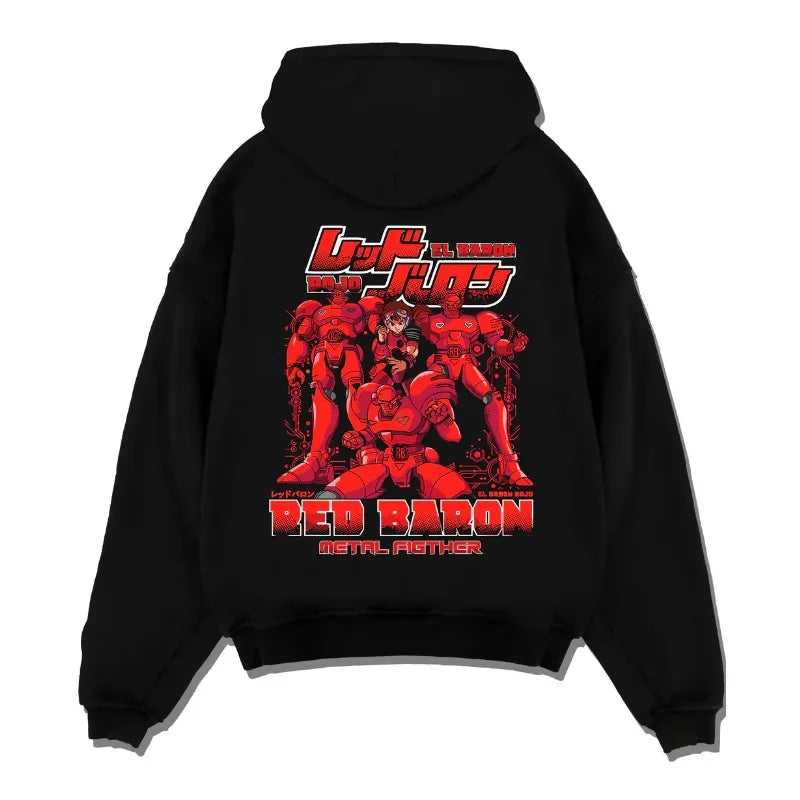 Men's Autumn Winter Hoodies Japanese Anime Gundam Red Baron Mecha Print Hooded Sweatshirt Y2K Oversized Cotton Man’s Casualwear
