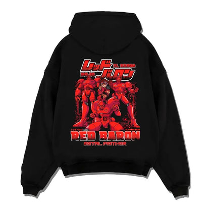 Men's Autumn Winter Hoodies Japanese Anime Gundam Red Baron Mecha Print Hooded Sweatshirt Y2K Oversized Cotton Man’s Casualwear