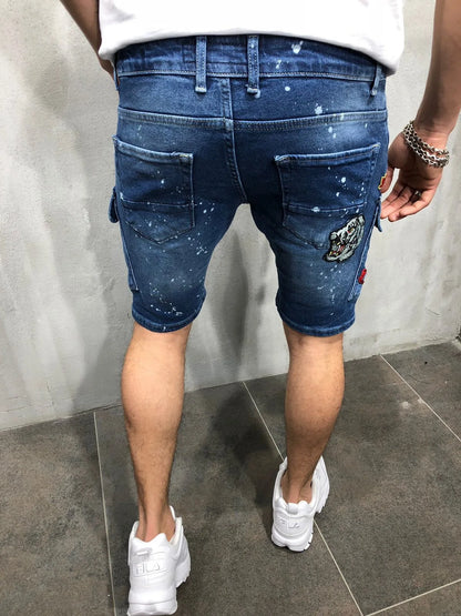 2026 Men's Summer Short Jeans High Stretch Fashion Casual Denim Shorts Male Slim Fit Elastic Badge Pockets Hole Shorts for Men