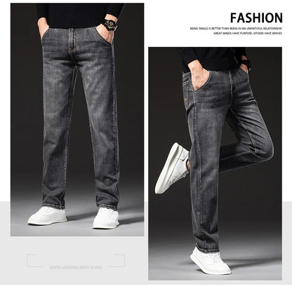 New Autumn and Winter  Plus Size 40 42 44 Men Straight Loose Jeans Business Fashion Denim Stretch Pants Male Brand Trousers