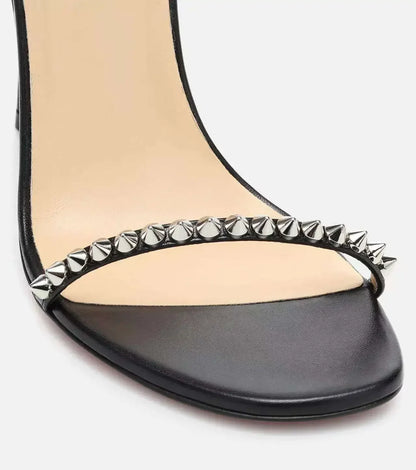 French white rivet strap versatile sexy temperament red sole super high heels open toe sandals fashion sandals round toe