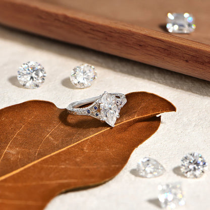 Marquise Cut 2ct Moissanite Ring With Lab Sapphire Women's Ring 925 Sterling Silver Luxury Wedding Jewelry Customizable
