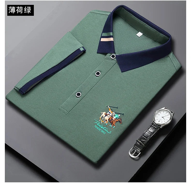 2024 Men's Cotton New Summer Exquisite Embroidered Short sleeved Polo Shirt Business Leisure Breathable T-Shirt Top Men's Wear